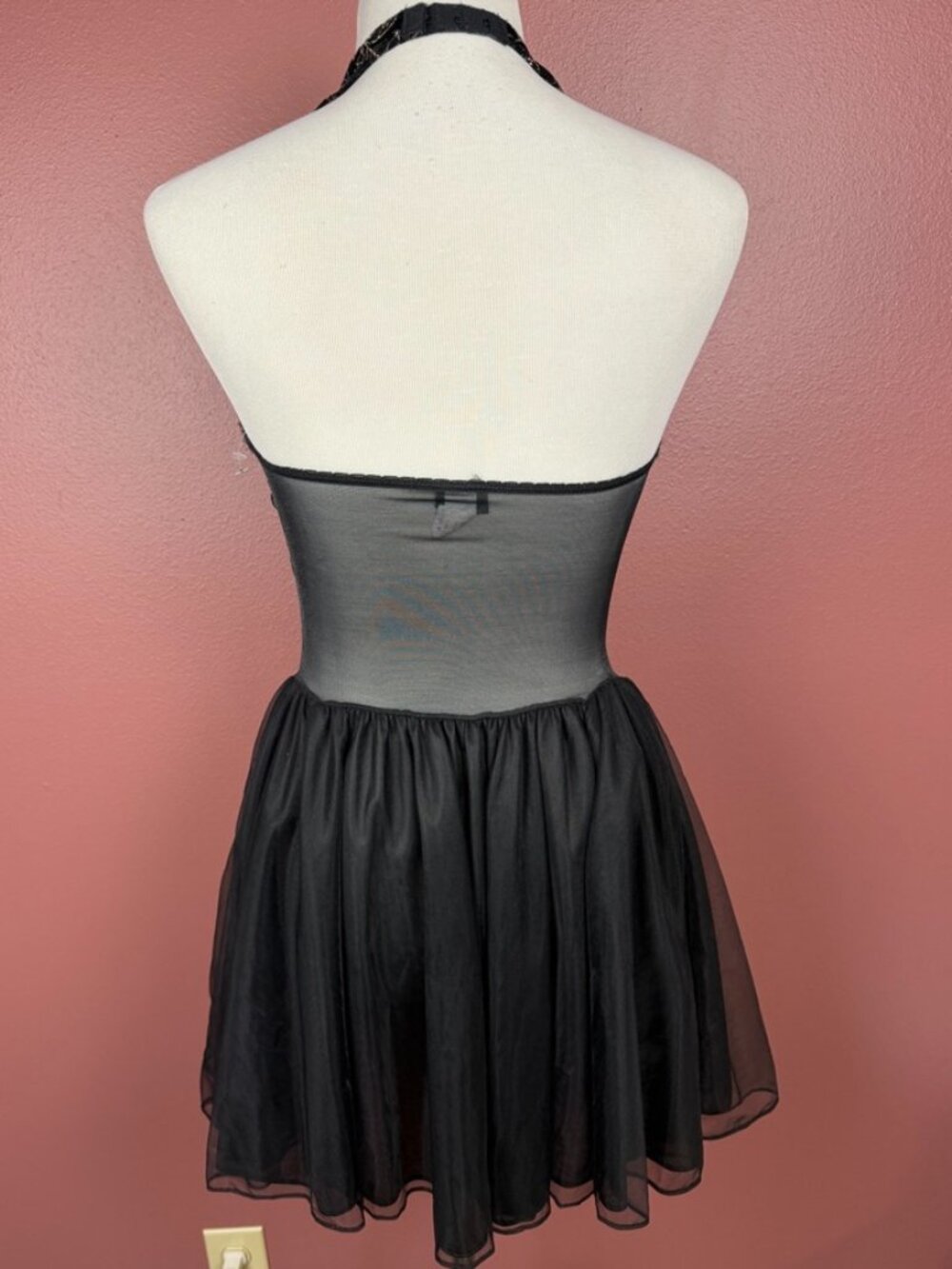 Vintage Frederick's of Hollywood Halter Mini Dress with Deep V-Neck Mesh Back - Picture 6 of 9